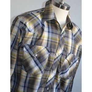 WHITE HORSE Western Shirt Mens Plaid White XL